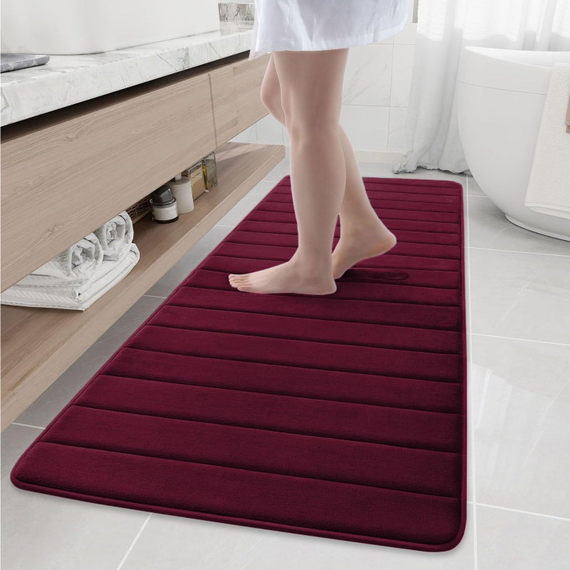 Buganda Memory Foam Bath Mat, 70" x 24", Ultra Soft and Non-Slip Bathroom Rugs, Water Absorbent and Machine Washable Bath Rug Runner for Bathroom, Shower, and Tub, Burgundy - Image 1